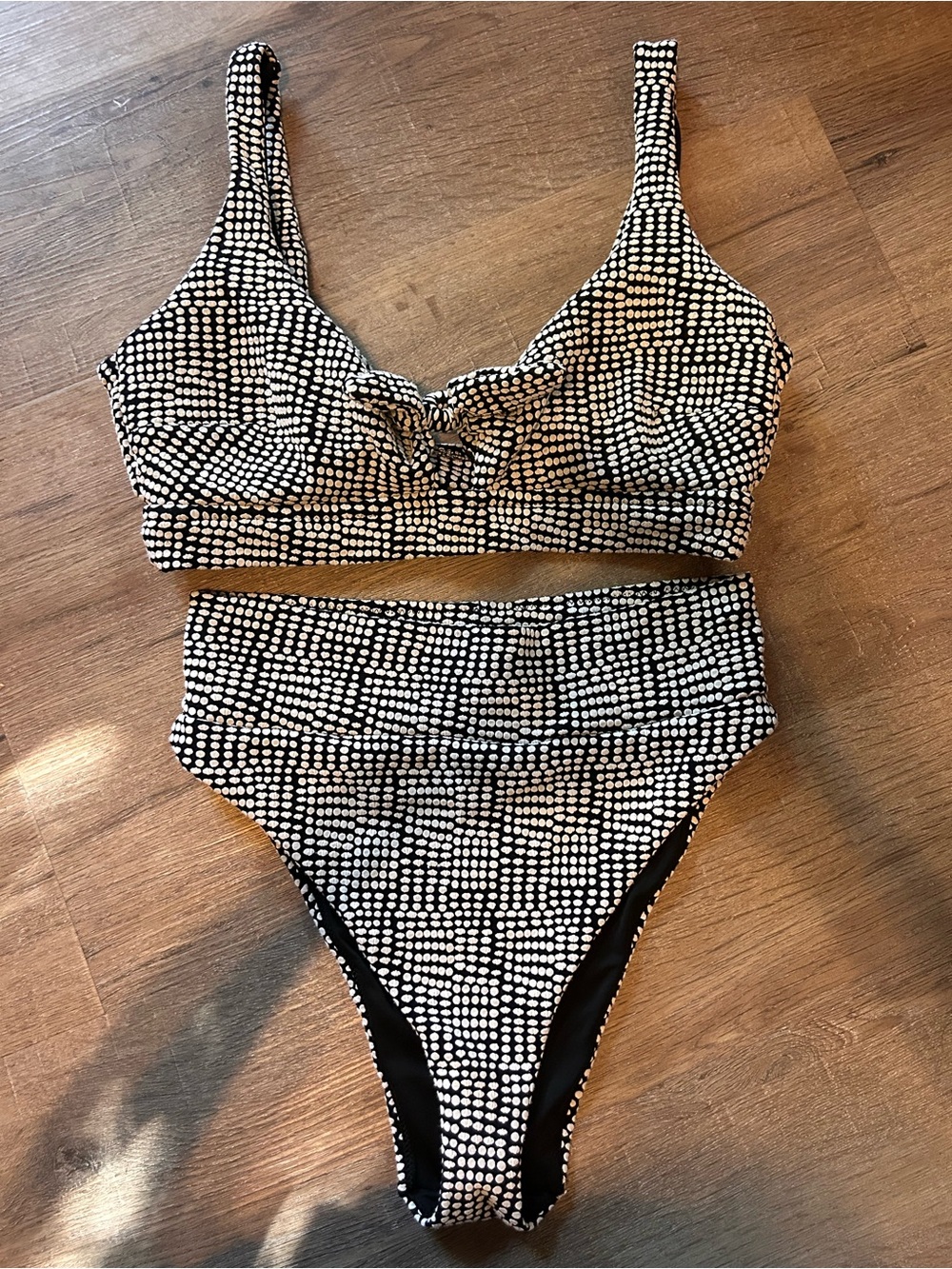 Aerie Bikini Set Womens L/XL Black Polka Dot Scoop Top XL Bottom L Cheeky